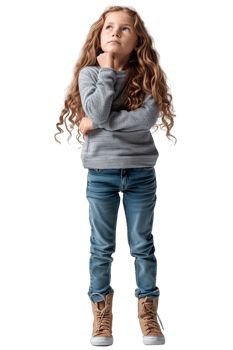 AI generated Young girl thinking while standing. png