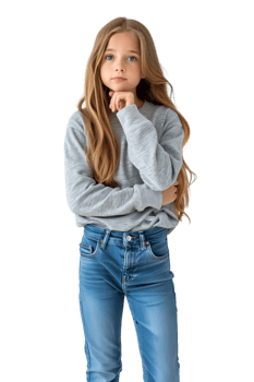 AI generated Young girl thinking while standing. png