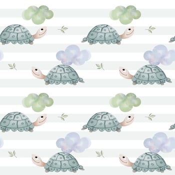 Seamless pattern with watercolor turtle. Cute childish background. Watercolor animals wallpaper in pastel colors vector