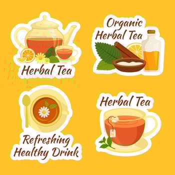 Herbal Tea Label Flat Cartoon Hand Drawn Templates Background Illustration vector