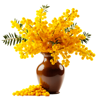 AI generated Vase with beautiful mimosa flowers png