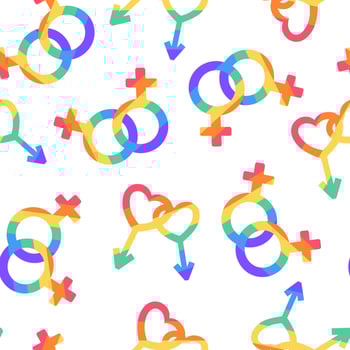 LGBT seamless pattern. Symbol of the LGBT community. LGBT pride or Rainbow elements. LGBT flag or Rainbow flag. Hand drawn illustration vector