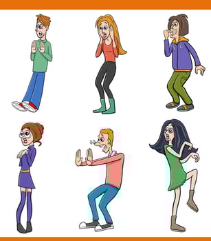 cartoon surprised or scared comic characters set vector