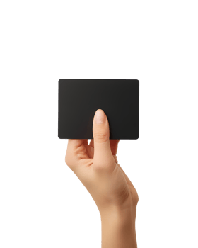AI generated Closeup of Hand Holding Black Paper Card Mockup on Isolated Background png