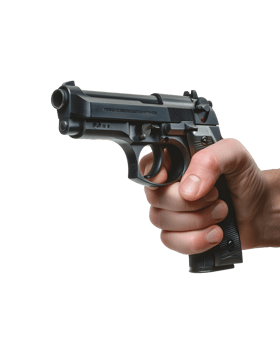 AI generated Close up of a hand holding a gun on a clear transparent background png