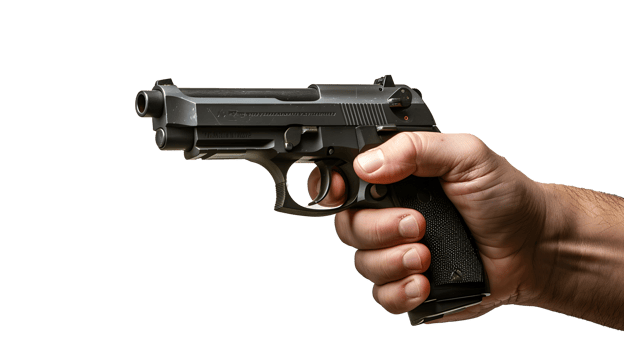 AI generated Close up of a hand holding a gun on a clear transparent background png