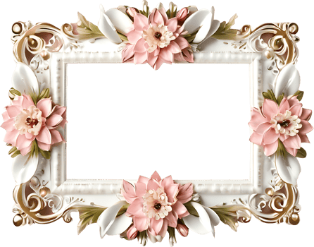white photo frame with pink flowers png