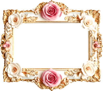 gold photo frame with pink roses png