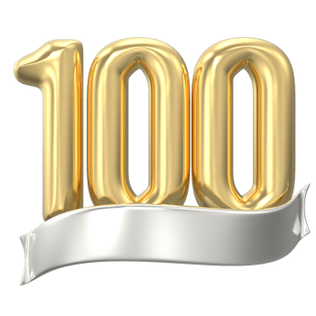 Gold Number 100 Anniversary 3D Render png