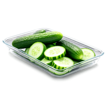 AI Generated Crisp, fresh cucumber slices in a rectangular glass container, photographed from the side. Healthy eating concept. png