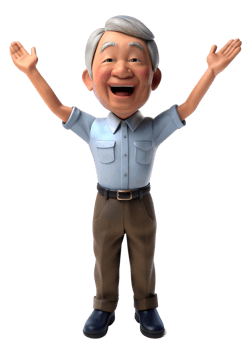 AI generated 3d style illustration of asia old man in office worker uniform, he is joyfull, isolated on background png