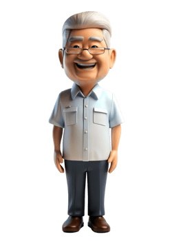 AI generated 3d style illustration of asia old man in office worker uniform with smile isolated on transparent background png