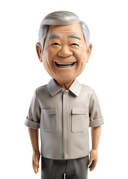 AI generated 3d style illustration of asia old man in office worker uniform, he is joyfull, isolated on background png
