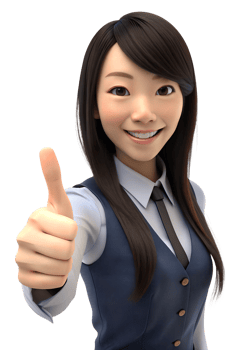 , Business woman in 3d render style gives thumbs up with smiling expression. png