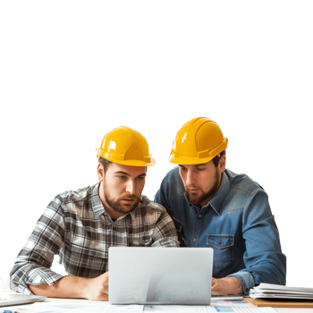 AI generated Construction professionals working on plans with laptop png