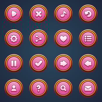 Game ui set of pink buttons in cartoon style gui to build 2d games cartoon casual buttons kit vector