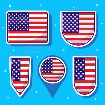 Flat cartoon vector illustration of United States of America national flag with many shapes inside