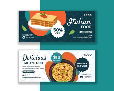 Italian Food Horizontal Banner Flat Cartoon Hand Drawn Templates Background Illustration vector