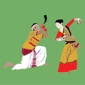 illustration of a assamese couplewearin bihu traditional dress .Illustration Of Traditional Background For Bihu Happy Bihu , Assamese New Year, Indian Traditional Festival, Harvest Festival Of Assam vector