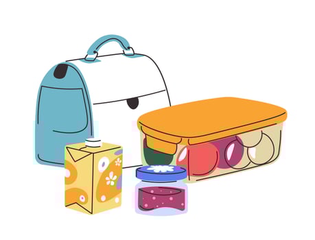 Well balanced nutrition for kids, school lunch box vector