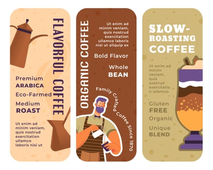 Flavorful organic slow roasting coffee, arabica vector