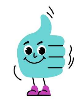Thumb up hand character, cartoon emoticon vector