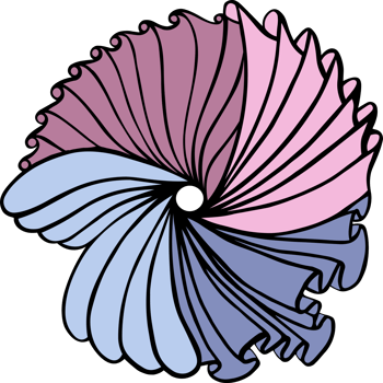 The image depicts a stylized butterfly or moth illustration. The wings are composed of overlapping curved segments in shades of pink, purple, and blue. png