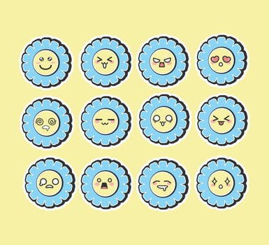Sun Flower Cute Icon Set Design vector