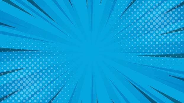 Blue pop art comic sunburst effect background with halftone. Cartoon abstract vector background. Suitable for templates, sales banners, events, ads, web, and pages