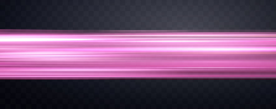 Speed rays, velocity light neon flow, zoom in motion effect, pink glow speed lines, colorful light trails, stripes. Abstract background, vector illustration.