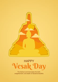Vesak Day Social Media Stories with paper cut off style vector