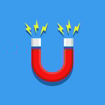 horsehoe red magnet with yellow electricity illustration vector