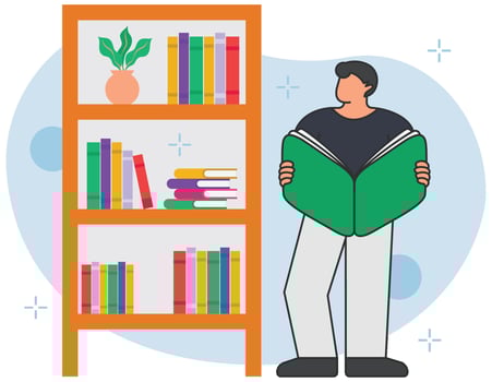 Man reading book in library vector