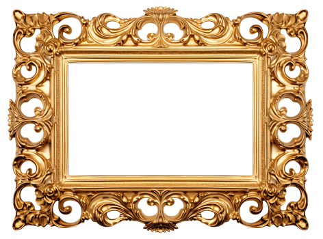 AI generated Golden wooden frame isolated on transparent background, Patterned and Vintage picture frame PNG format, old wide ornamental baroque picture frame