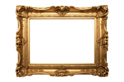 AI generated Golden wooden frame isolated on transparent background, Patterned and Vintage picture frame PNG format
