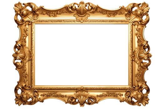 AI generated Golden wooden frame isolated on transparent background, Patterned and Vintage picture frame PNG format