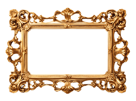AI generated Golden wooden frame isolated on transparent background, Patterned and Vintage picture frame PNG format