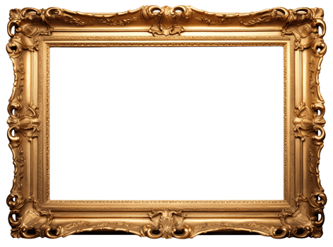 AI generated Golden wooden frame isolated on transparent background, Patterned and Vintage picture frame PNG format, old wide ornamental baroque picture frame
