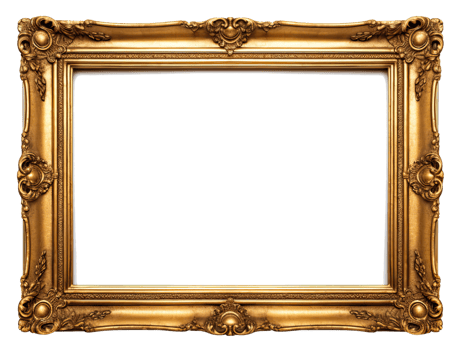 AI generated Golden wooden frame isolated on transparent background, Patterned and Vintage picture frame PNG format, old wide ornamental baroque picture frame