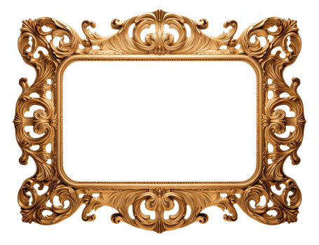 AI generated Golden wooden frame isolated on transparent background, Patterned and Vintage picture frame PNG format, old wide ornamental baroque picture frame