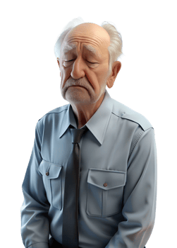 AI generated 3d style illustration of asia old man in office worker uniform, he is exhosted, isolated on transparent background png