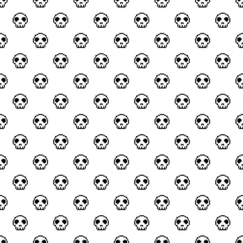 Pixel Art. Skull Seamless Pattern vector illustration