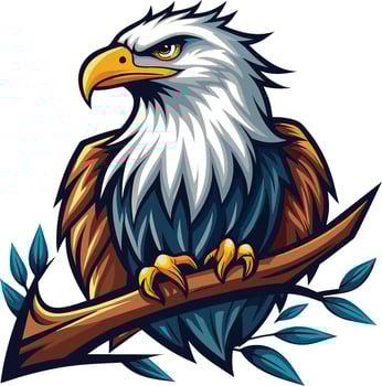 Eagle on a branch with leaves. Vector illustration for your design