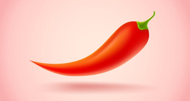 illustration of a spicy red chili pepper on pink background. Red chili in fire for Mexican or Thai food in realistic style. vector