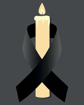 Black awareness ribbon with white candle illustration vector