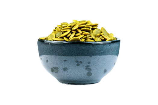 Pumpkin seeds in ceramic bowl isolated on a transparent background png