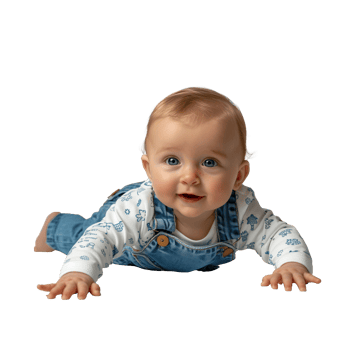 AI generated Adorable baby in denim overalls on a transparent background png
