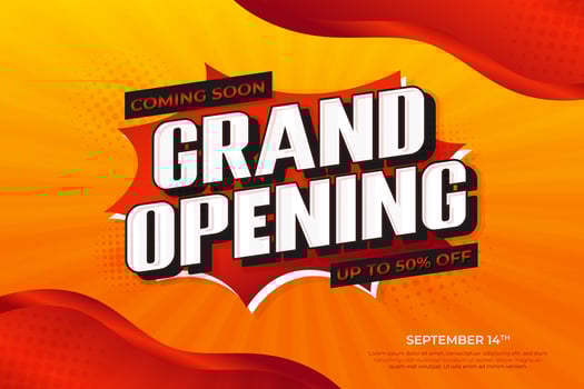 Grand opening coming soon sale banner design. Sale promotion template with 3d text effect sale poster. vector