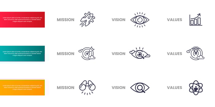 Mission vision values infographic banner template company goal infographic design with flat icon vector