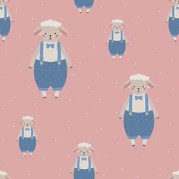 Seamless vector pattern with white sheep cute kids background vintage aesthetic